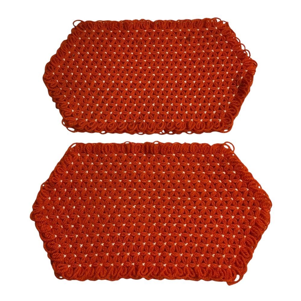 Vintage 70s 2-Piece Placemats Burnt Orange Rustic Farmhouse‎ Table Decor